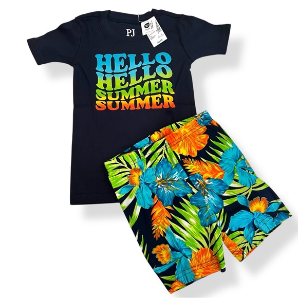 PJ Place Twin Toddler Boys 2 Outfit Sets Tropical Shirt Shorts Bundle 3T NWT - Picture 2 of 9